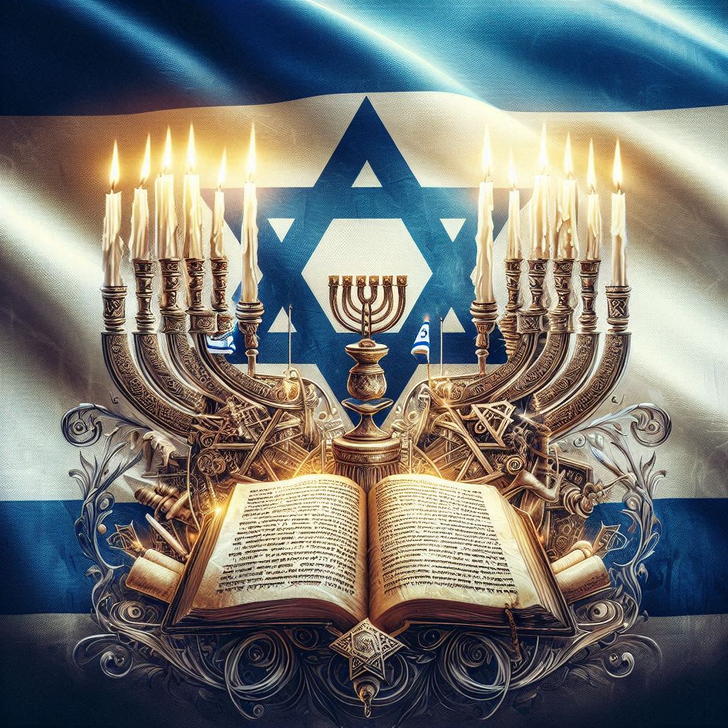 The Israeli flag, the menorah and the Torah